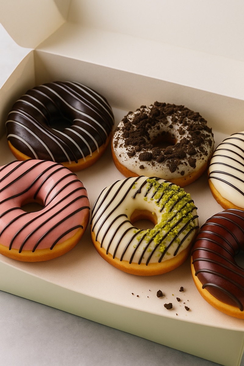 Assorted artisanal donuts in a box