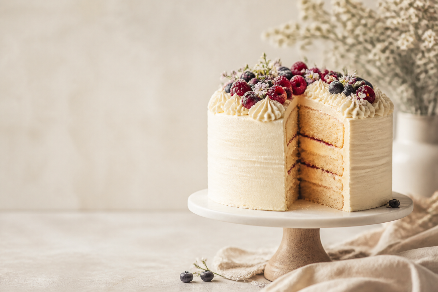 Frosted layer cake with berries
