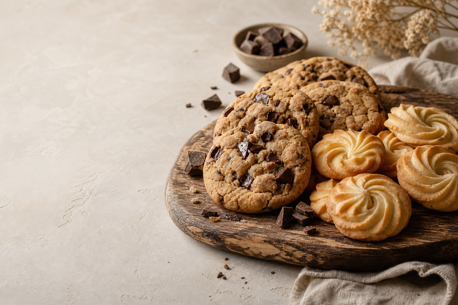 Chocolate chip and butter cookies