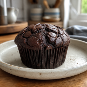 Eggless double chocolate muffin with chocolate chunks