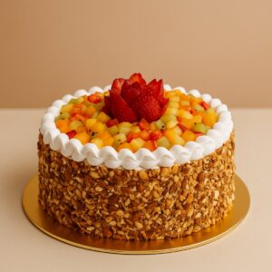 Fresh fruit cream cake with seasonal fruit topping