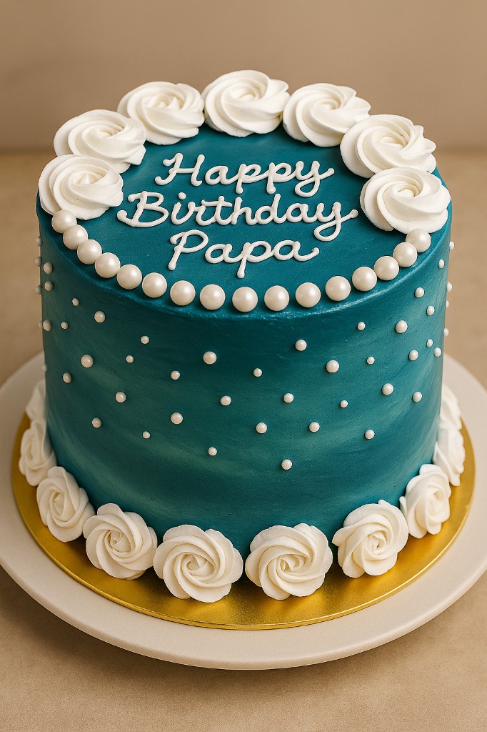 Teal birthday cake with Happy Birthday Papa