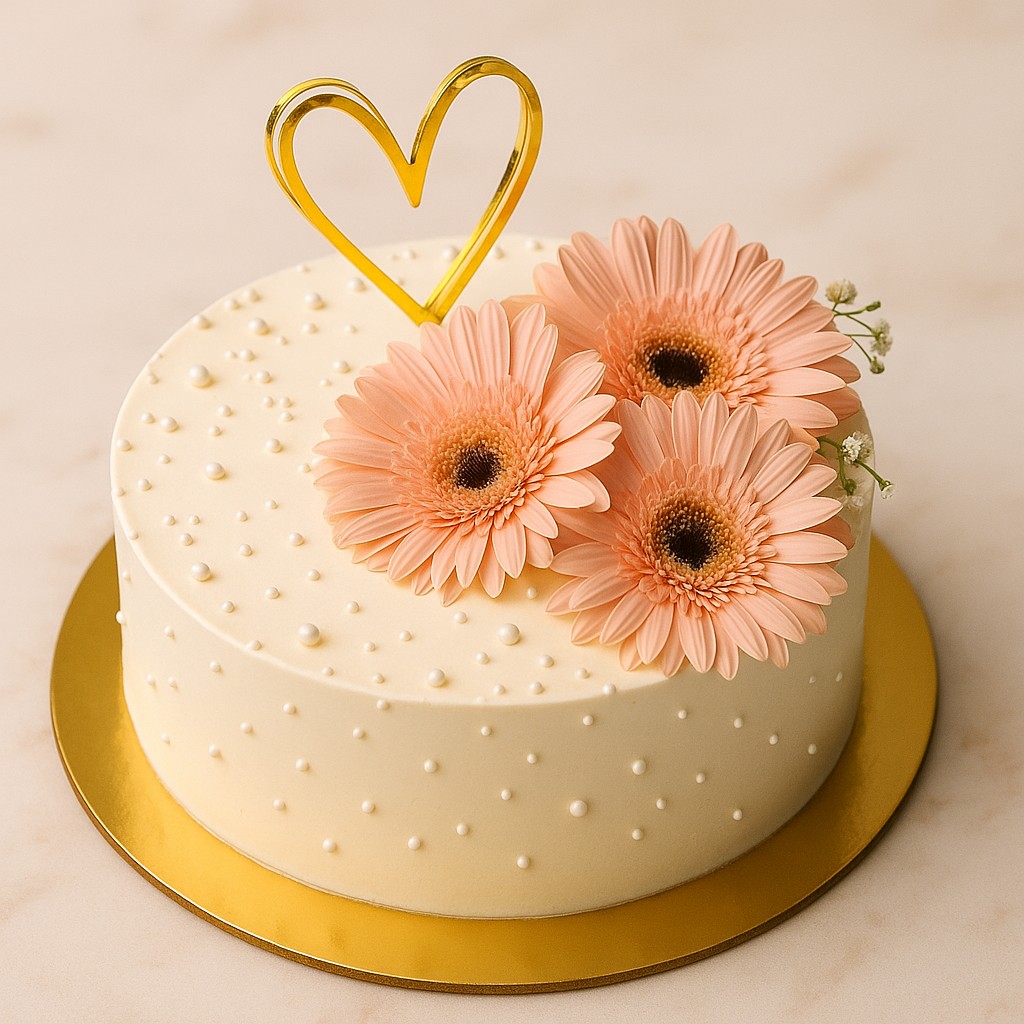 Pearl and gerbera celebration cake